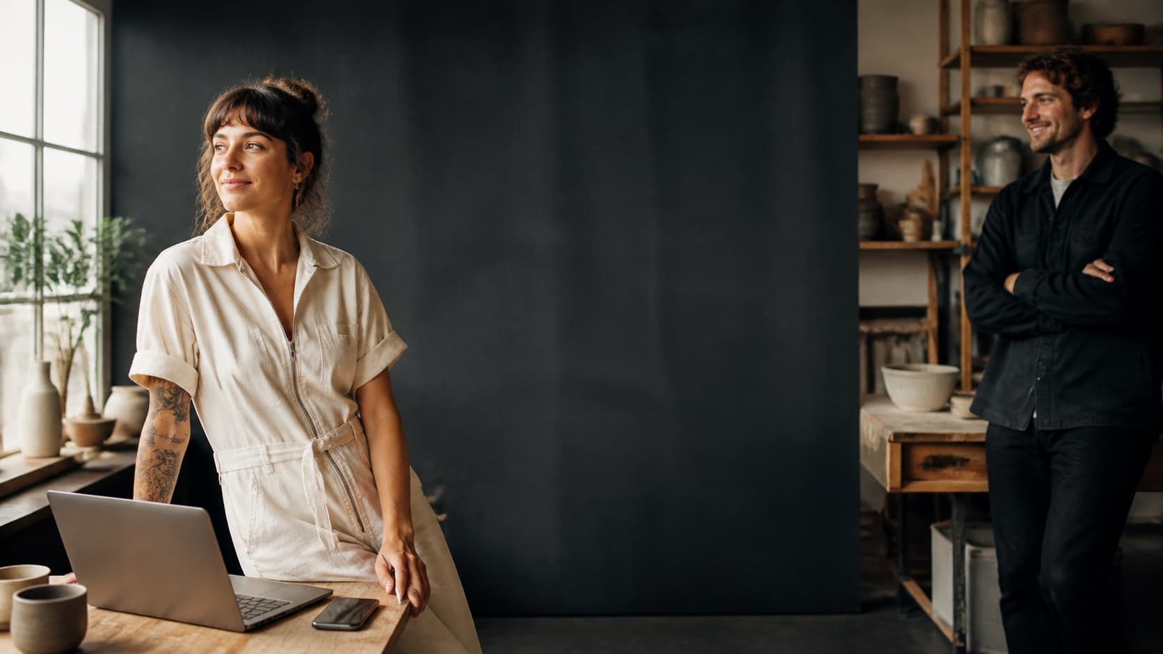 Small business owners in a modern studio