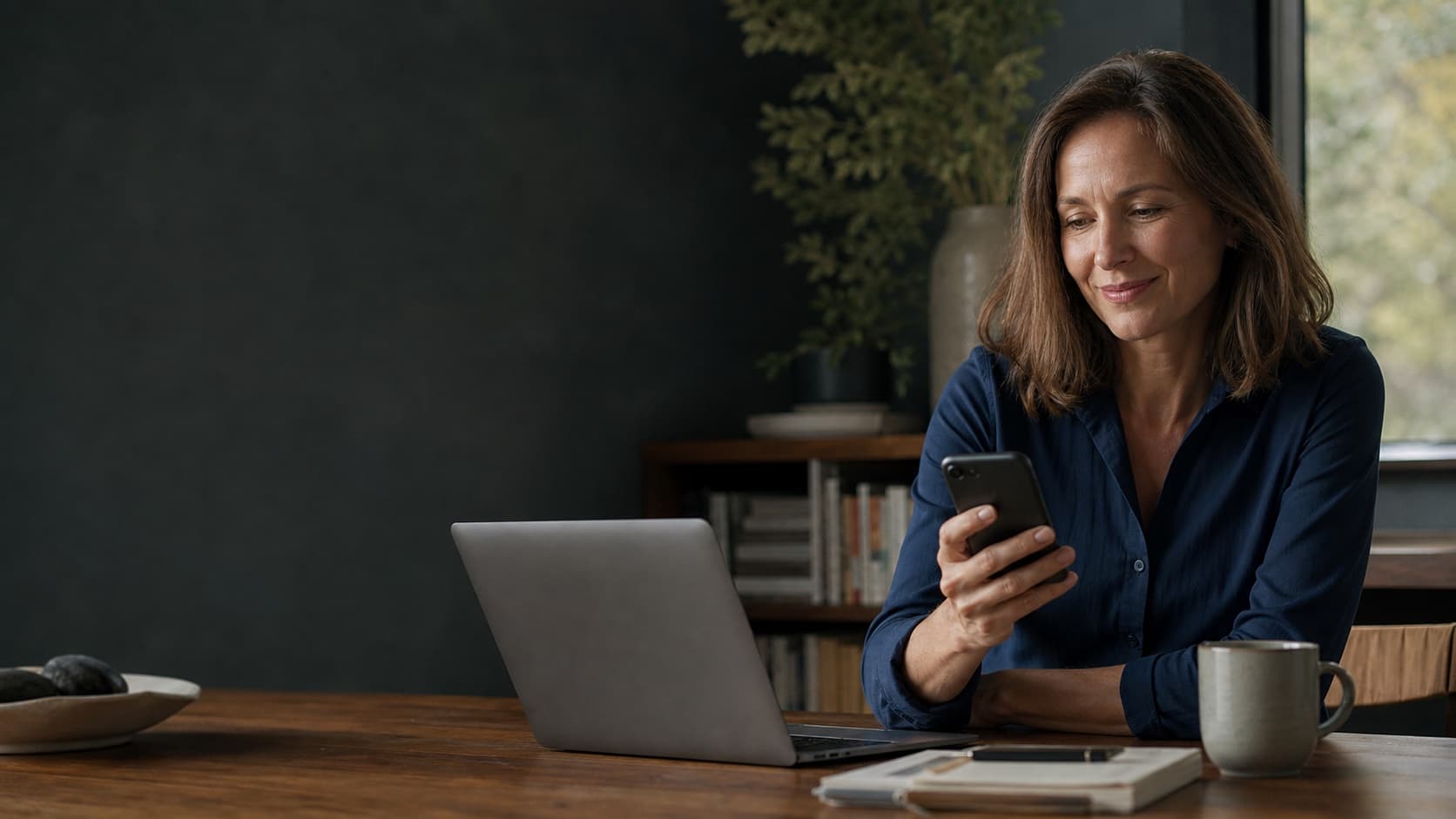 A professional calmly reviewing her information